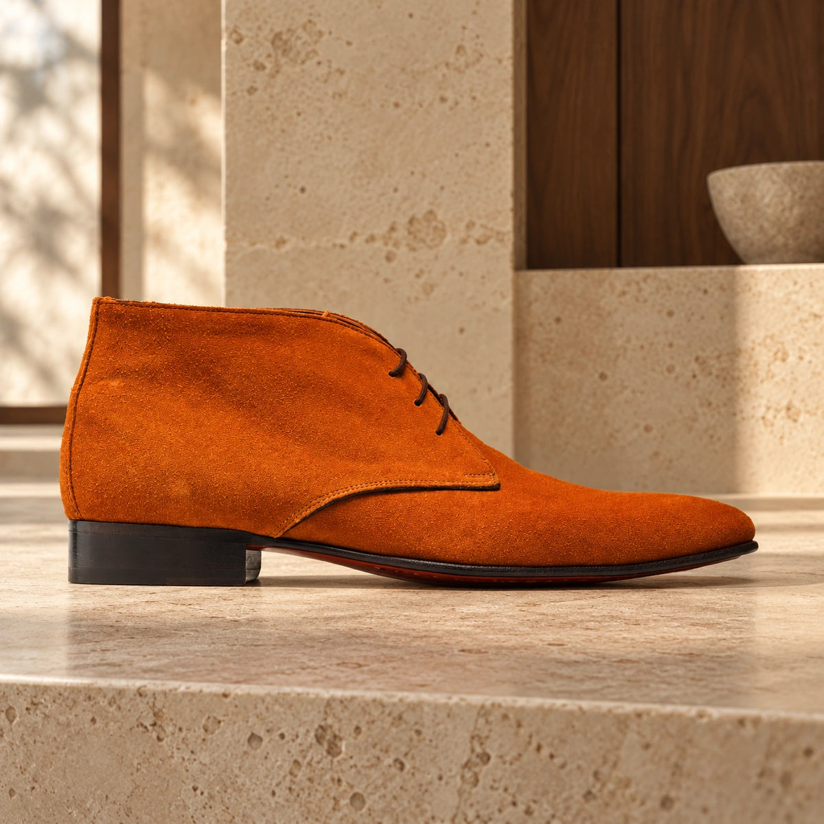 Ghete casual Alberobello Suede din piele întoarsă, de culoare cognac.