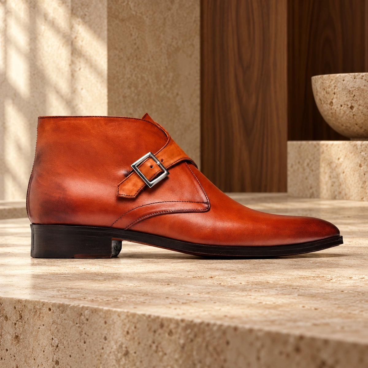 Ghete Dubai Cognac Antique Patina din piele naturală.