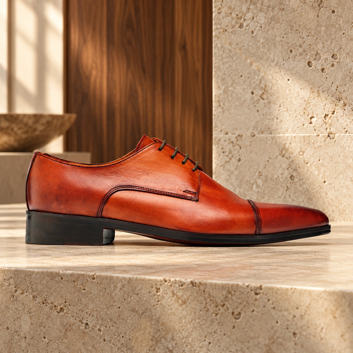 Pantofi derby de piele naturală Livorno, de culoare cognac.