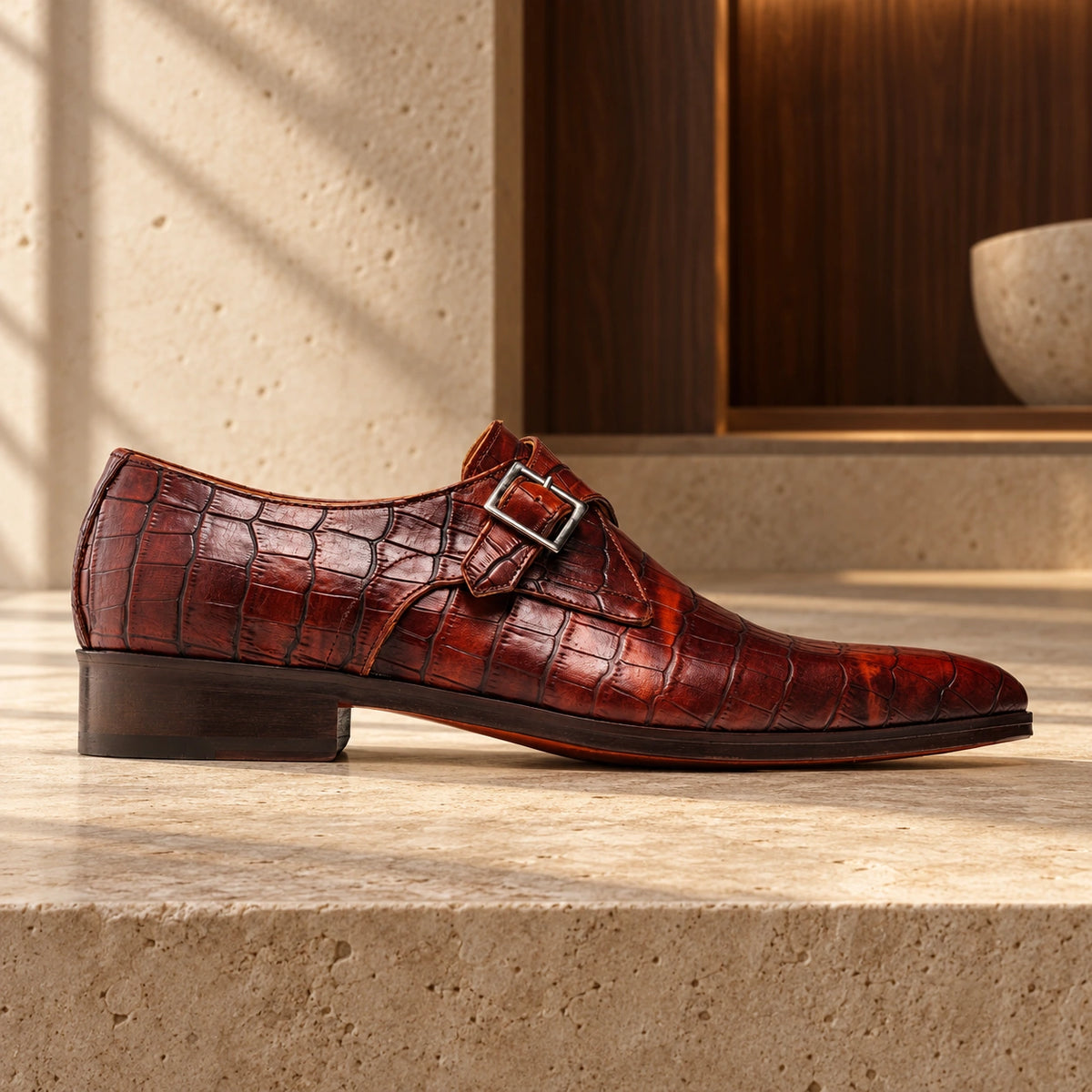 Pantofi de piele naturală Croco Treviso, de culoare maro.