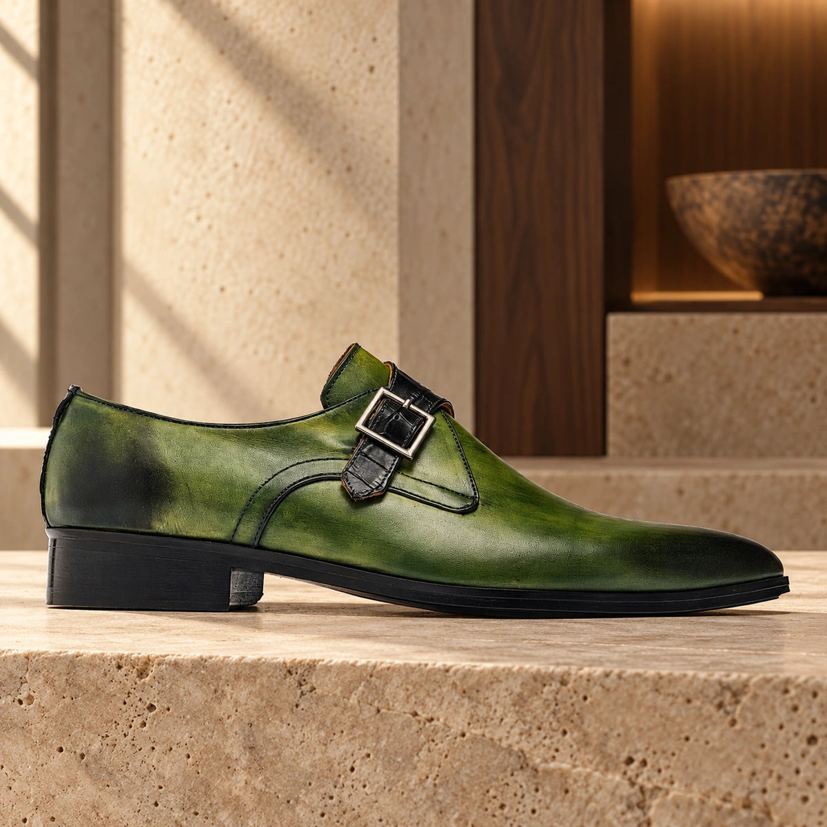 Pantofi de piele naturală Rimini, de culoare verde.