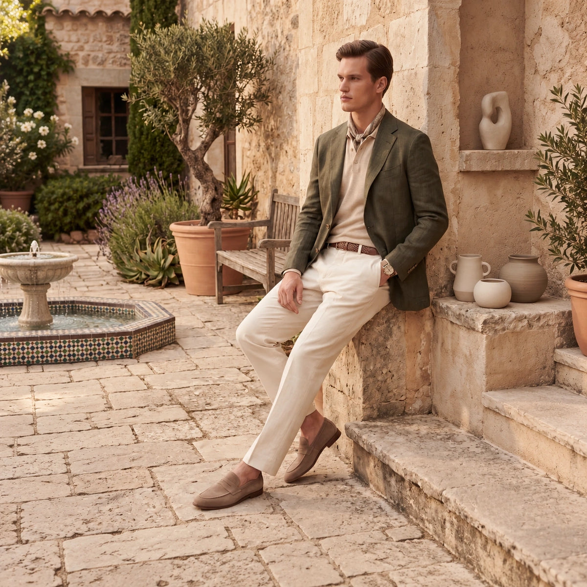 Sacou Livorno din in, de culoare verde olive.