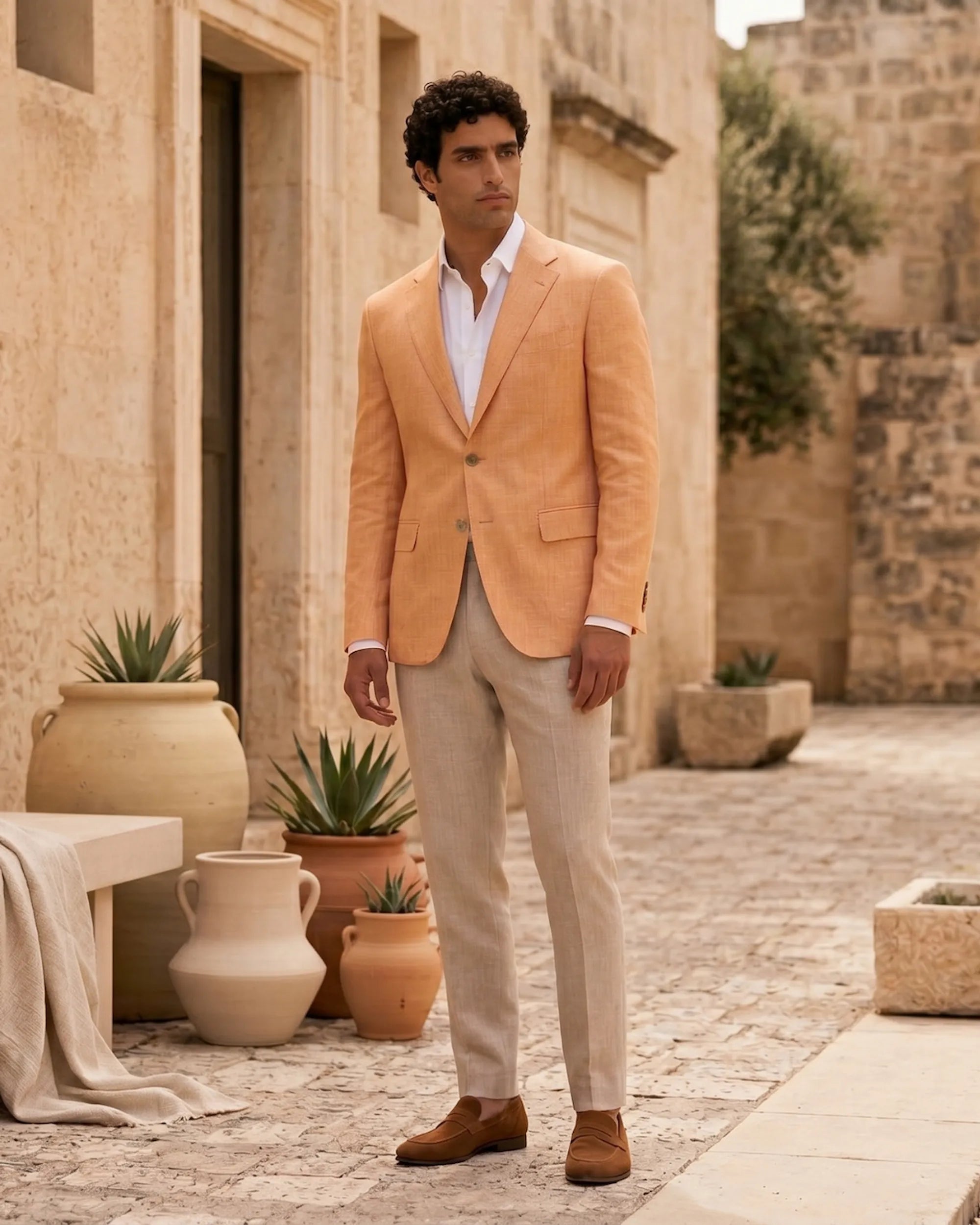 sacou casual, portocaliu, lana, in, matase