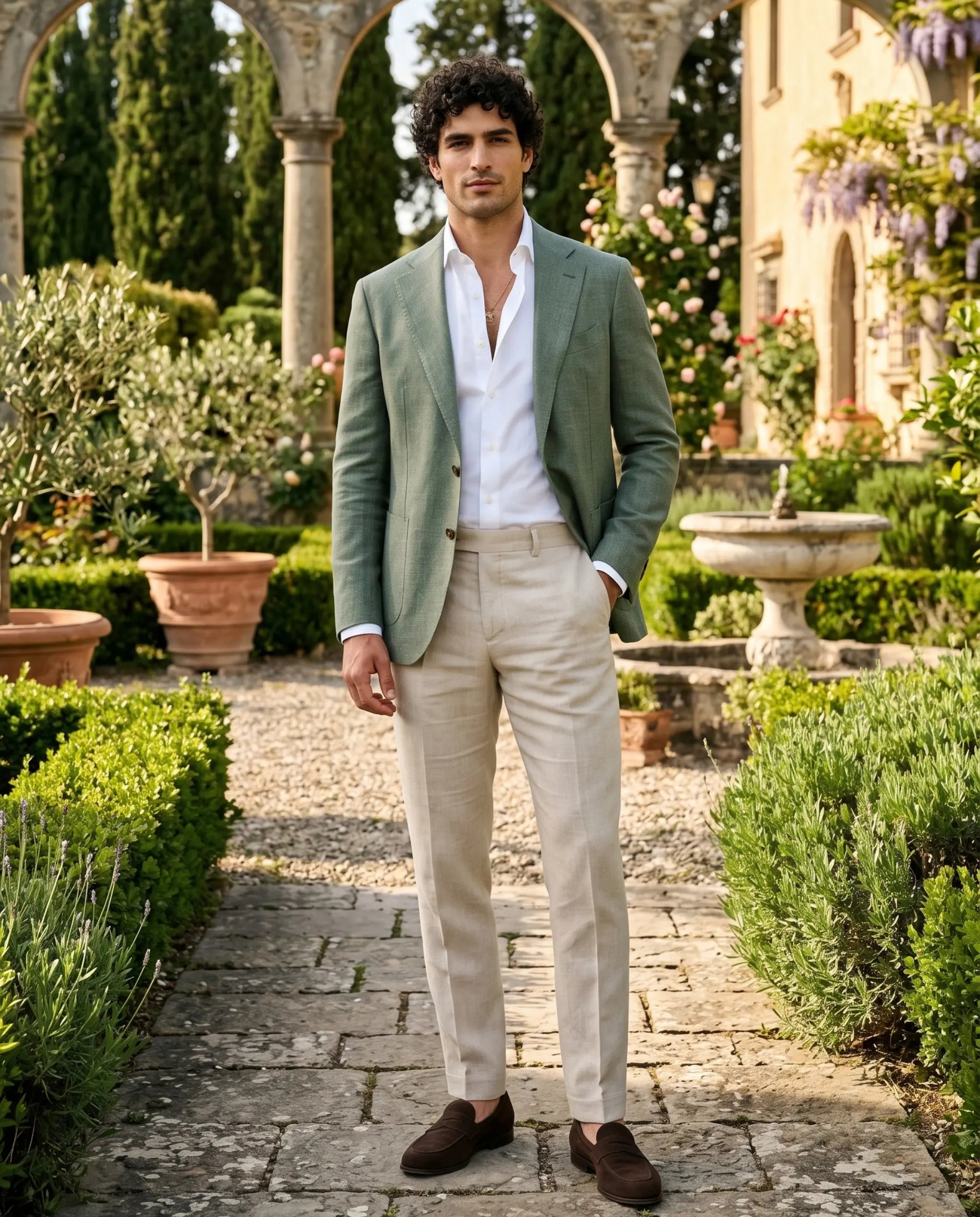 sacou casual, verde, lana, in, matase