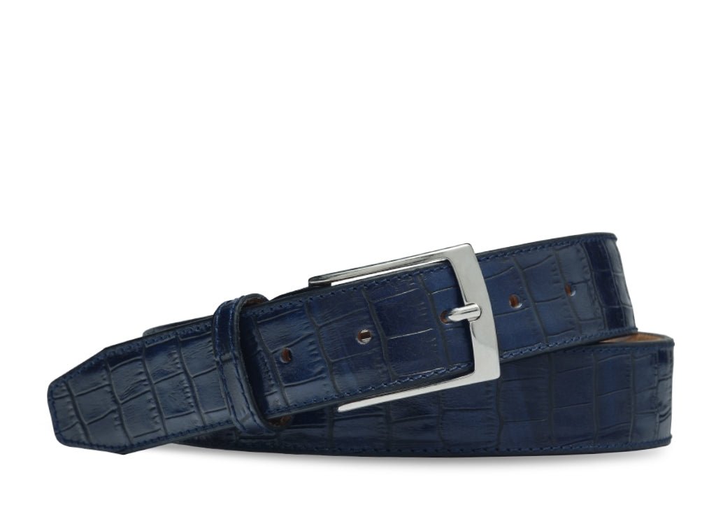 curea barbati piele naturala croco navy