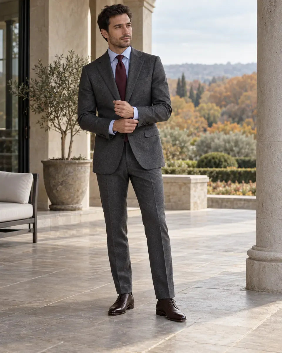 Editorial MARSAY: costum gri pentru un eveniment de zi