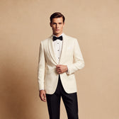 Costum de ceremonie Ivory Shawl din lână, de culoare ivoire.