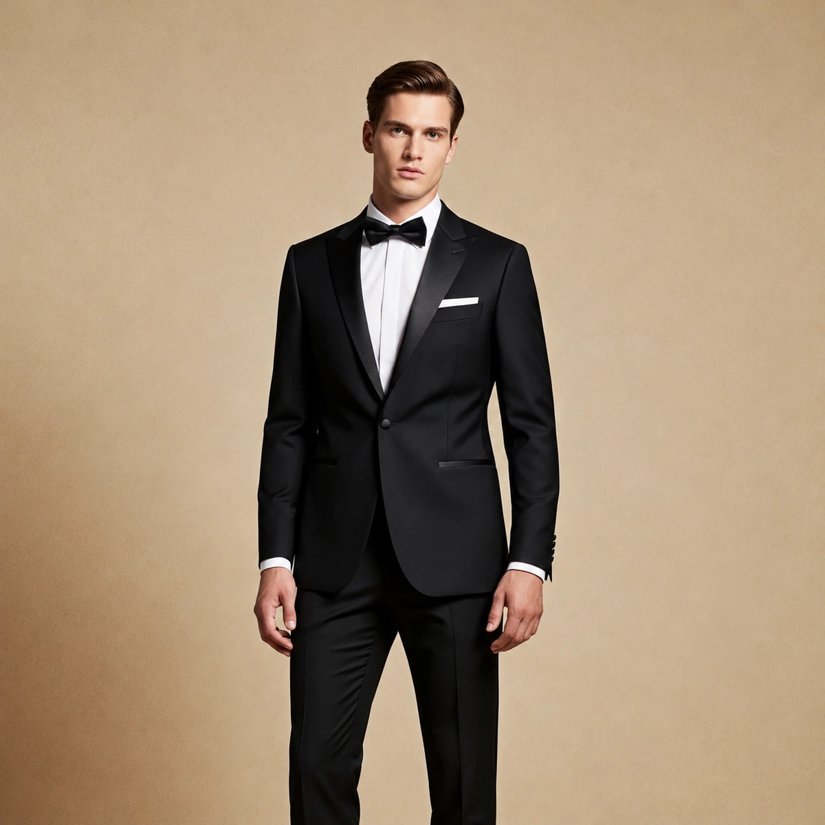 Costum de ceremonie Signature Black din lână, de culoare neagră.