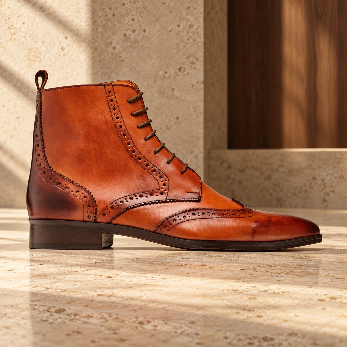Ghete Irak Cognac Antique Patina din piele naturală.