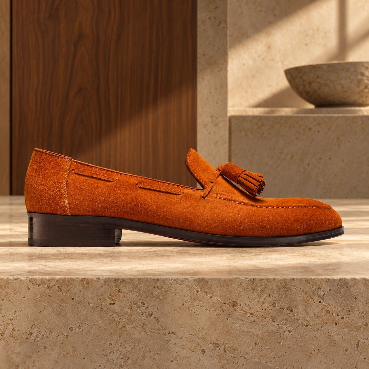 Pantofi din piele năbuc San Marino, de culoare cognac.
