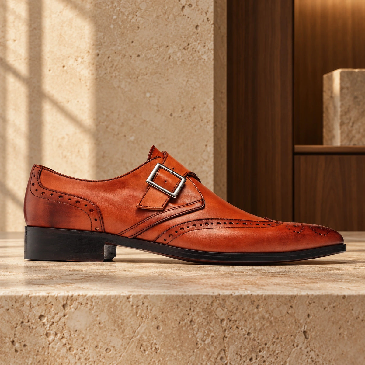 Pantofi brogue de piele naturală patinată Pavia, de culoare cognac.