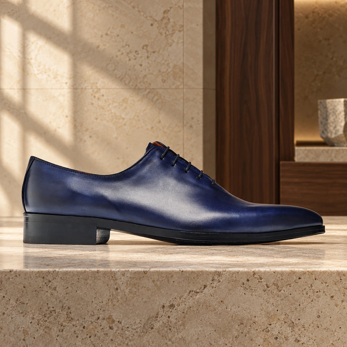 Pantofi oxford de piele naturală Velletri, de culoare bleumarin.