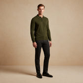 Tricou polo din lână merinos Olive, de culoare verde olive.