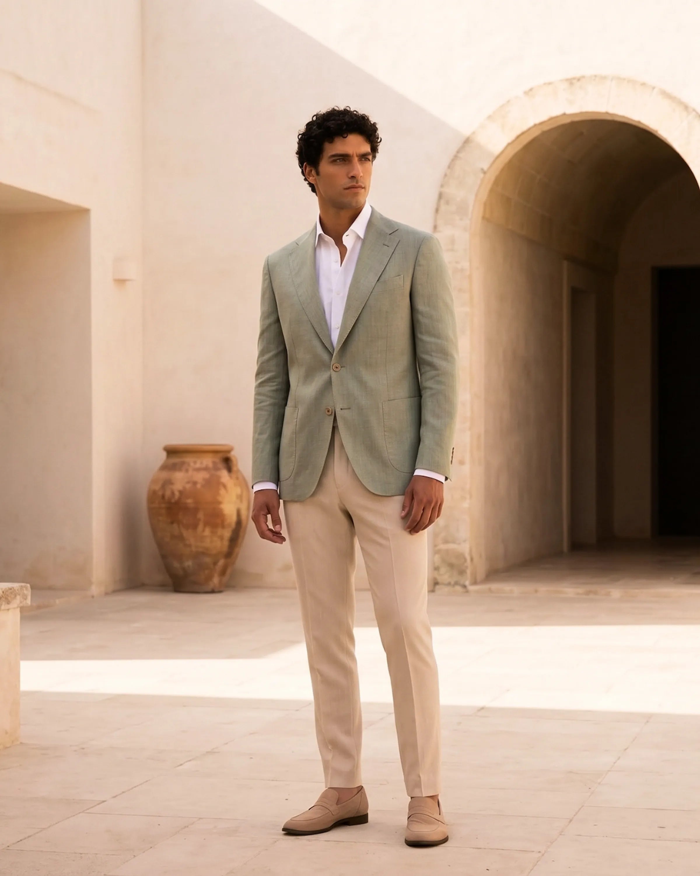 sacou casual, verde deschis, lana, in, matase