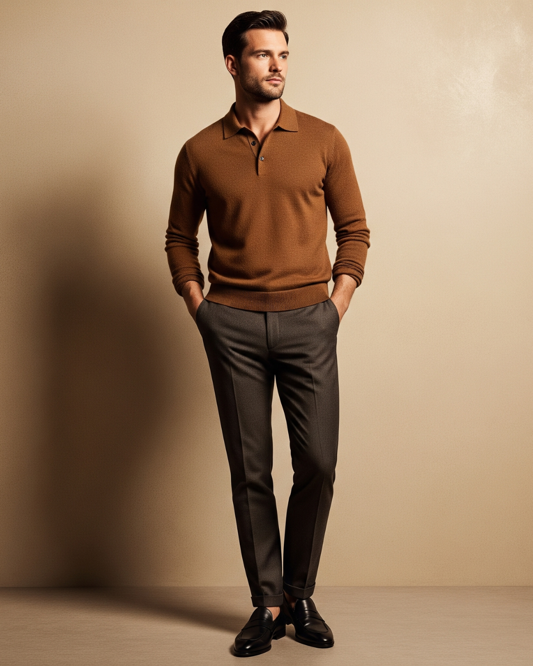 Polo Lână Merino Camel
