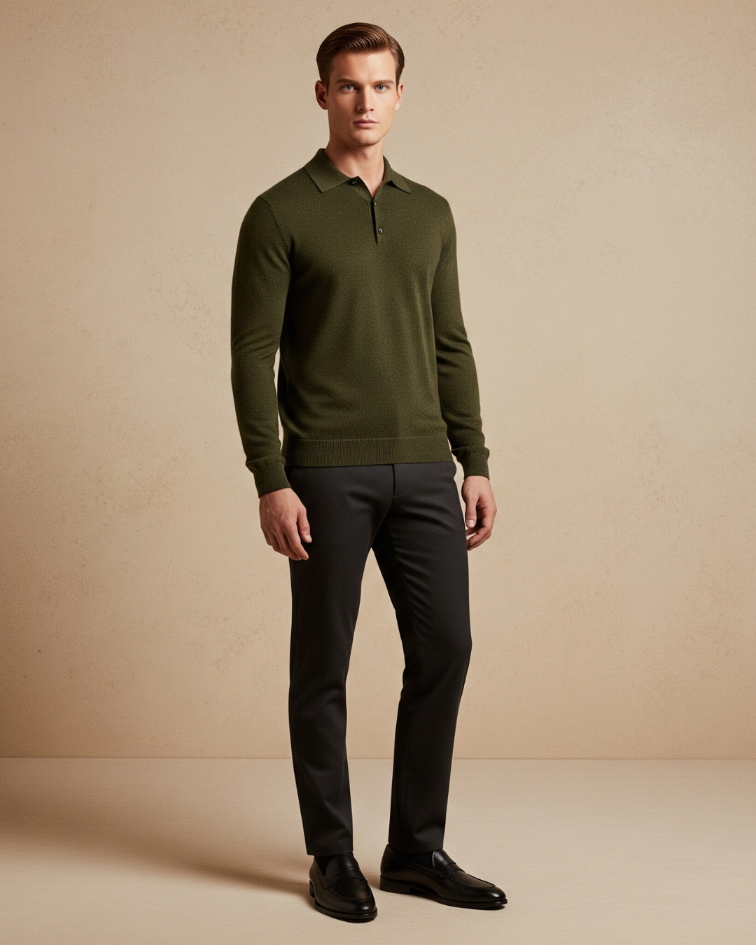 Polo Lână Merino Olive